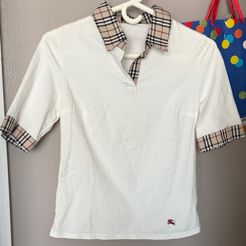 Burberry White Tee with Plaid Accents